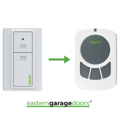 E138M Merlin Wireless Wall Button *Discontinued Product*.  Replacement Product E148M Four Button Wireless Wall Mount Remote Control