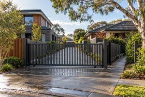 Sliding gate at a shared Melbourne residential driveway